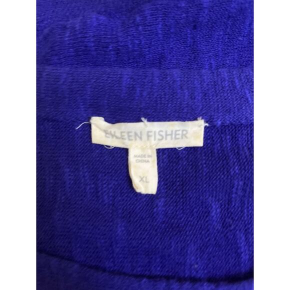 Eileen Fisher Organic Linen Cotton Knit Top XL Blue Short Sleeve Blouse VGUC - Picture 2 of 8